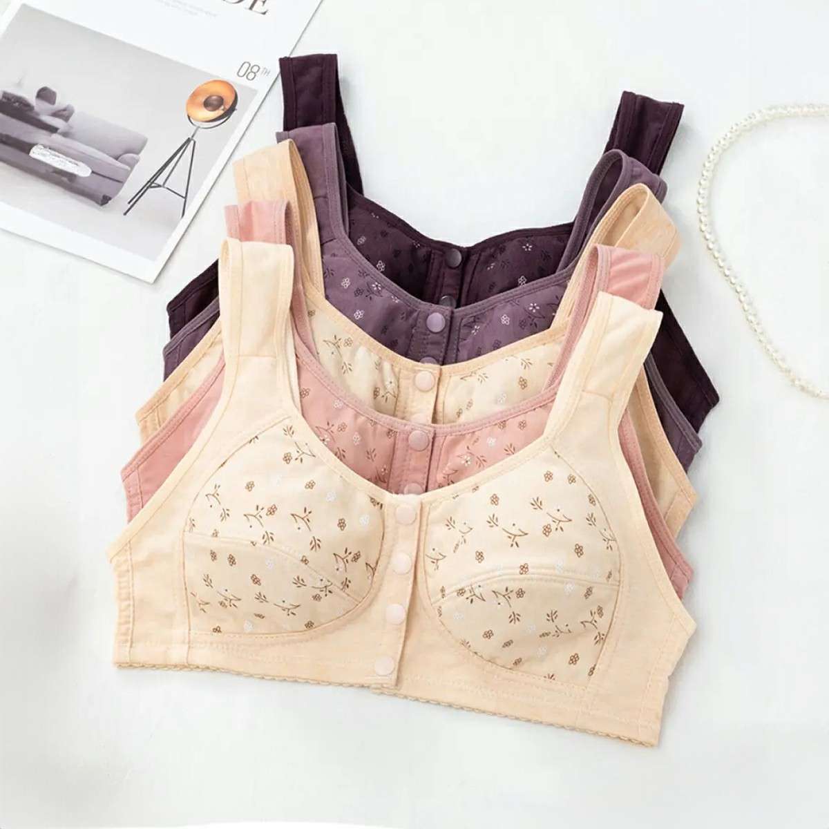 4 button cotton bra - your choice (5)~1 Imported Front Button Soft Cotton Bra | 4 pcs combo - 2 - Image 1