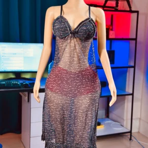 Net Self Design Ladies Light Black X Night Dress