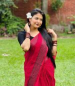 দেশীয় তাঁতের পিওর সুতি শাড়ি  - Pure cotton saree - Magenta - Image 2