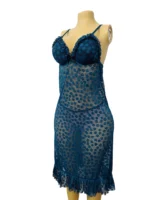 Net Self Design Ladies Blue Night Dress