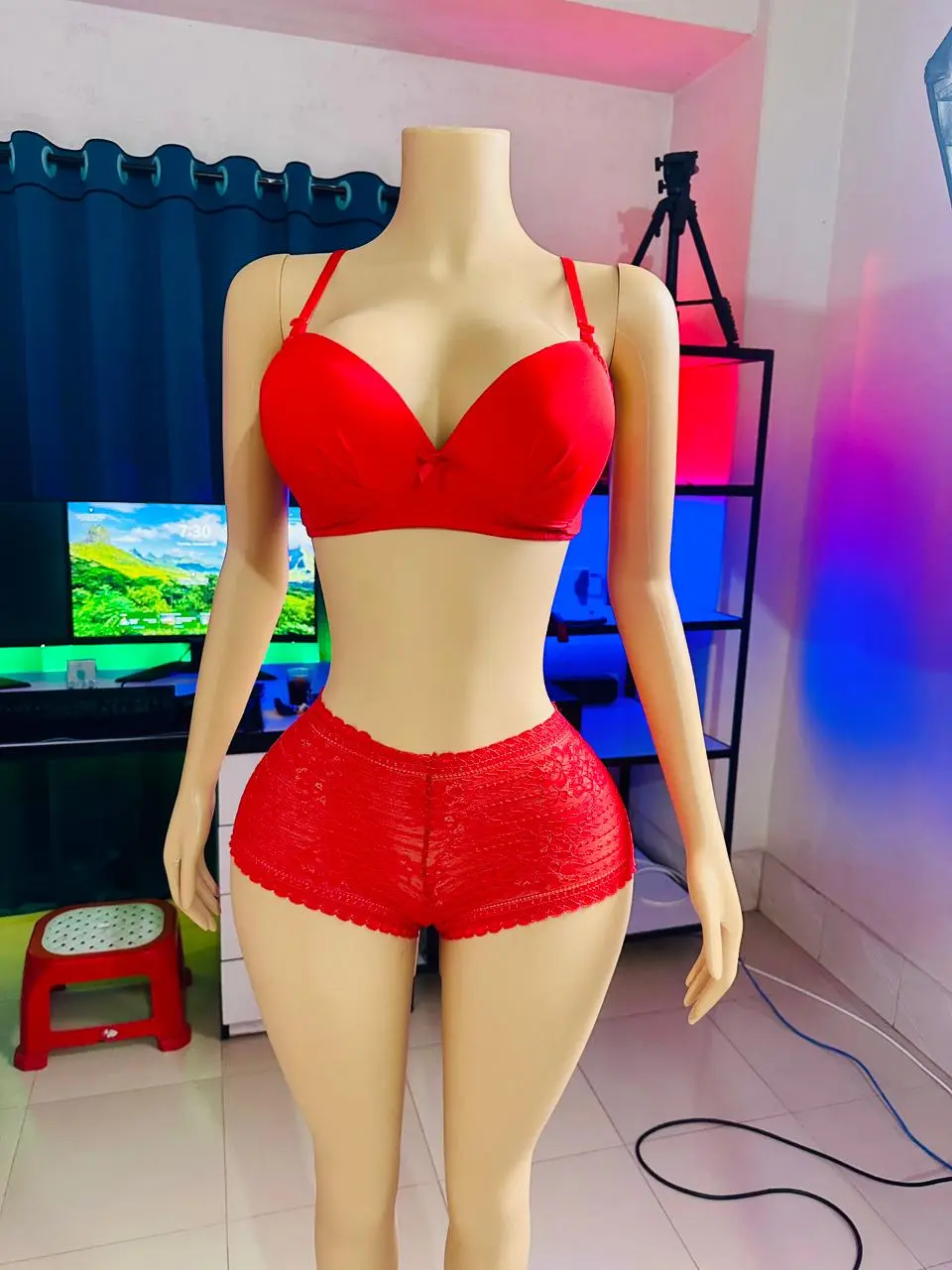 IMG-20251001-WA0046 Comfortable Foam Net Bra & Panty Set - (Red solid ) - Image 1