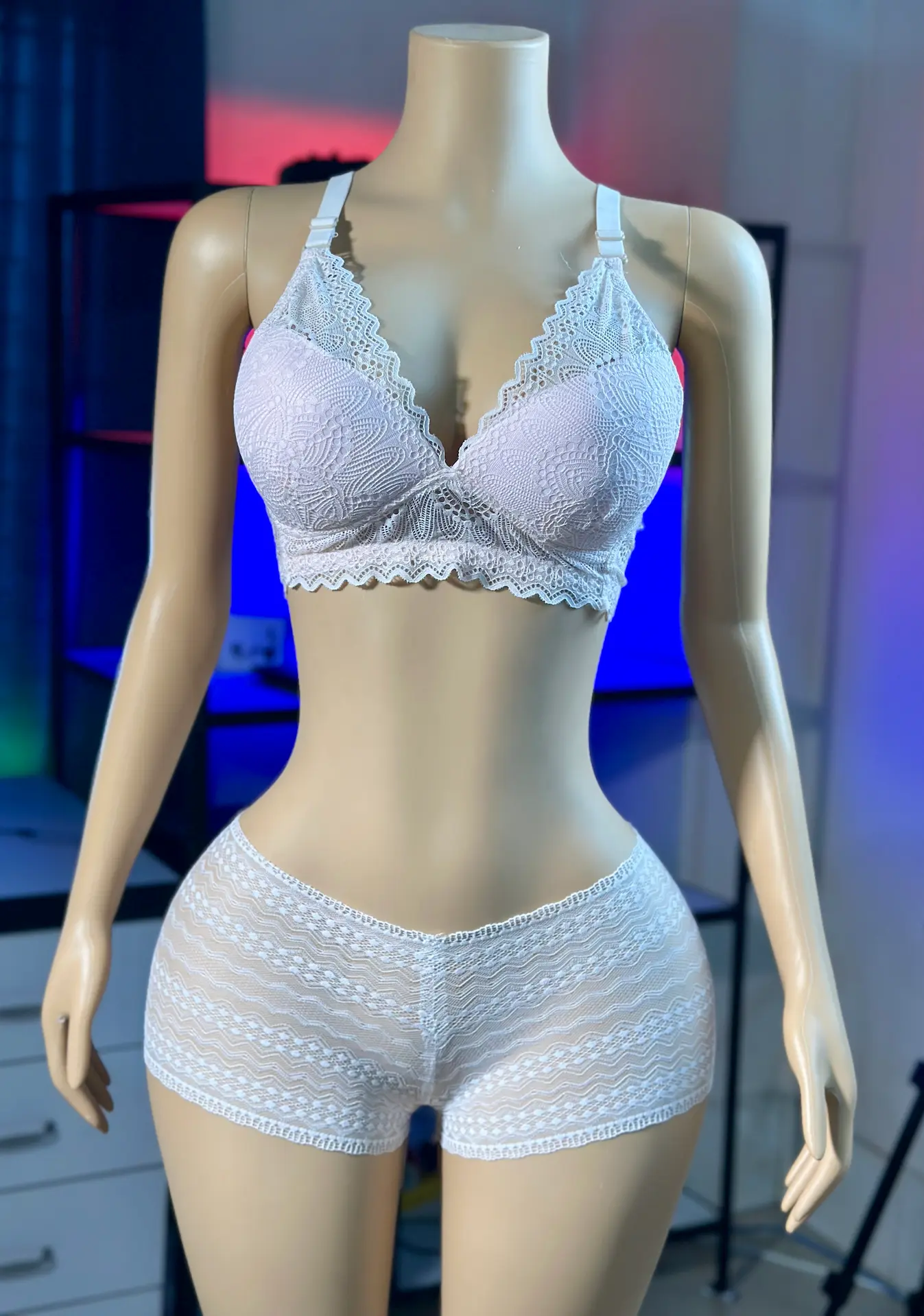 IMG_8853.JPG Comfortable Foam Net Bra & Panty Set - off white color - Image 1
